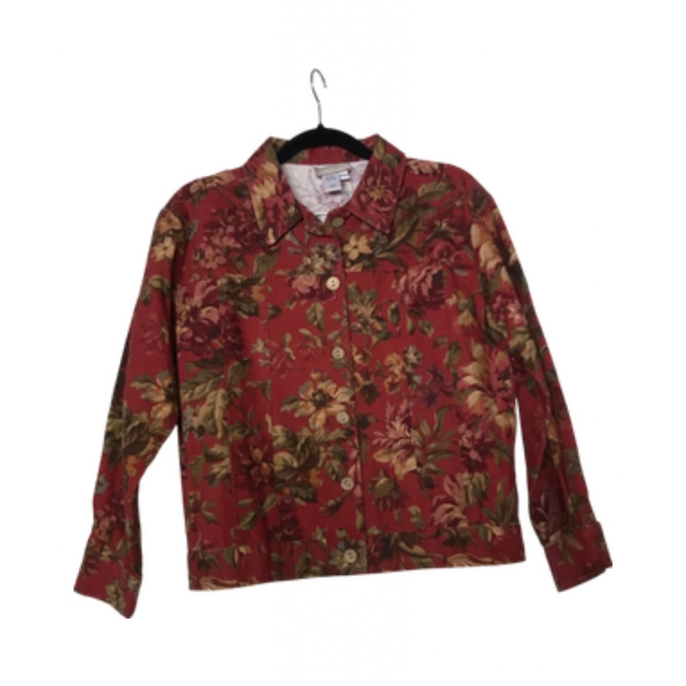 Vintage Coldwater Creek Floral Jacket PXS red tapestry trucker Victorian petite